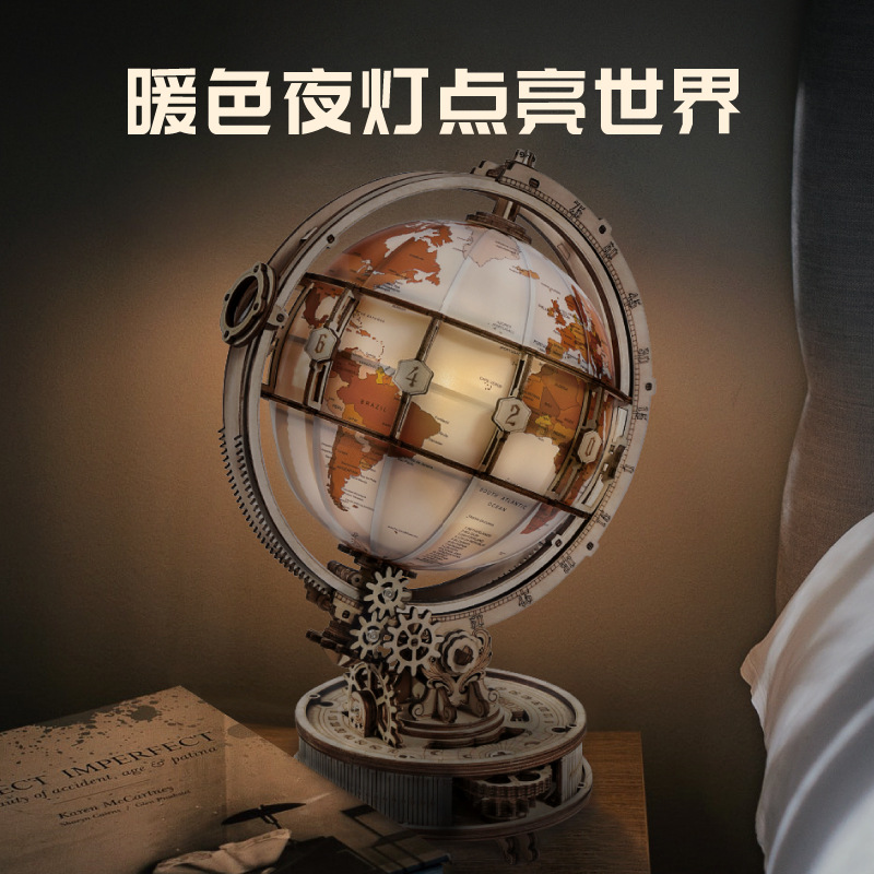 Handmade Diy Three-dimensional Jigsaw Puzzle Decompression Toy Gift Small Earth Night Light Creative Gift Wooden Handicraft
