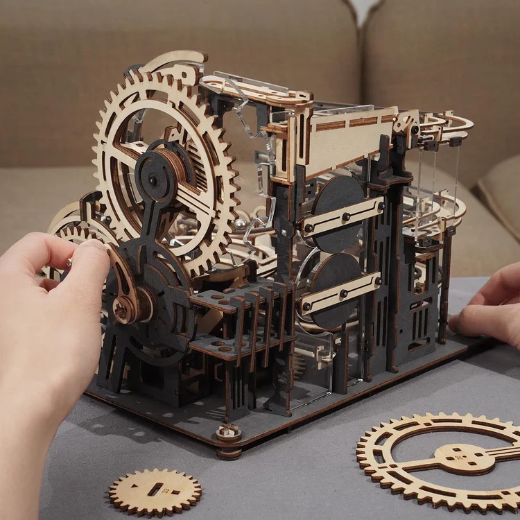 Handmade Diy Wooden Puzzle Game Assembled Night City 3d Waterwheel Model Mechanical Transmission Model Toy Birthday Gift