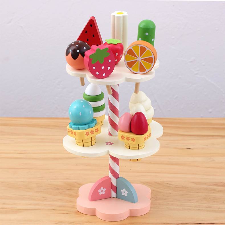 Children's Simulation Home Kitchen Strawberry Ice Cream Table Three Layer Ice Cream Tower Educate Toys For Kids